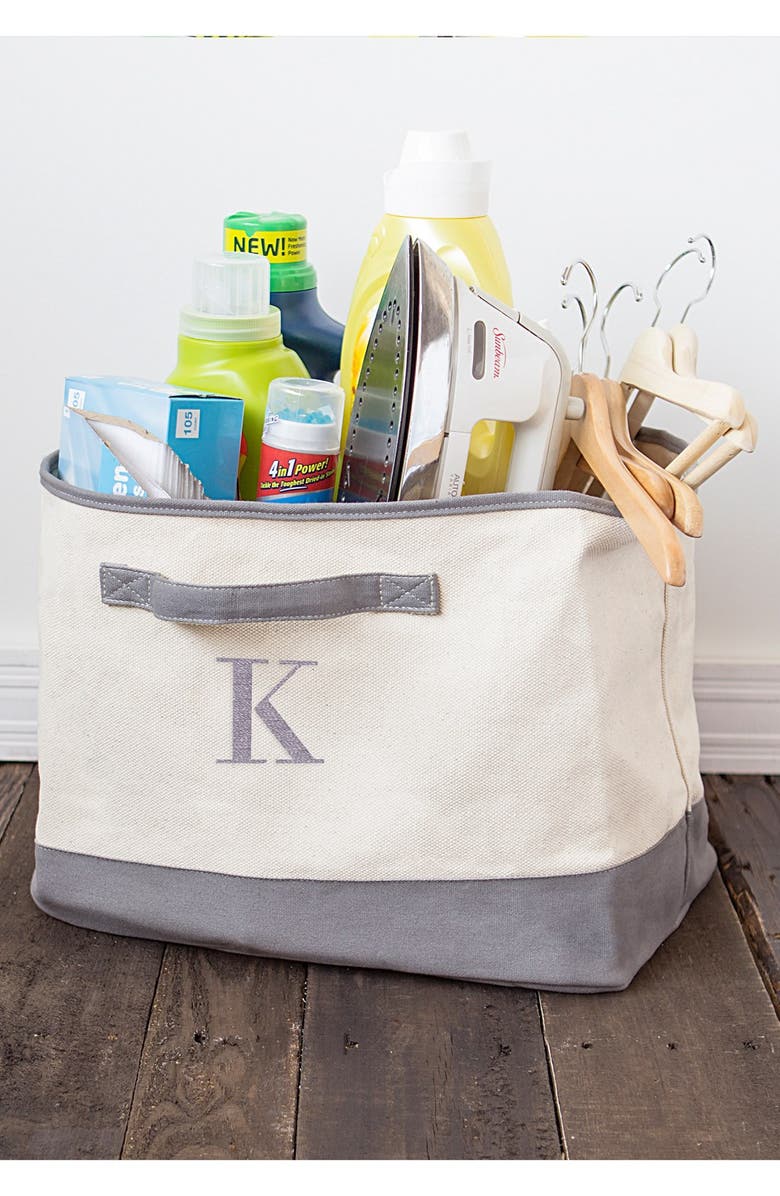 Cathy's Concepts Monogram Square Canvas Bin, Main, color,