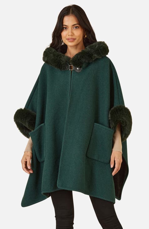 Hooded Fur Cape Jacket