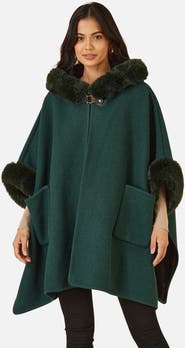 Yumi Hooded Fur Cape Jacket