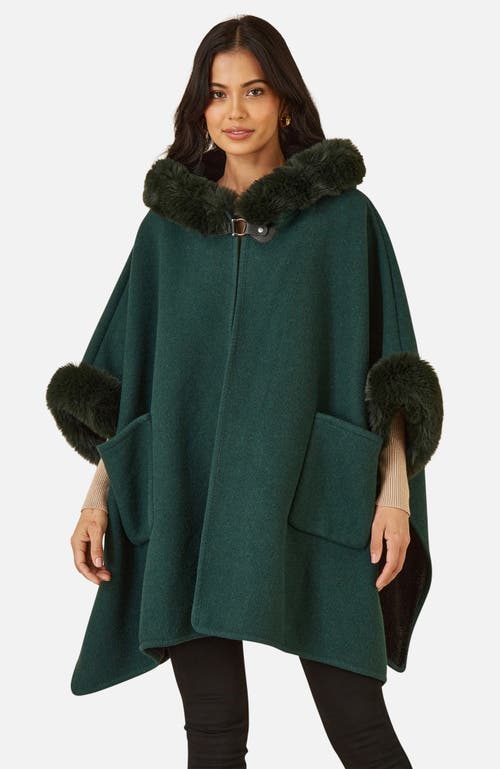 Yumi Hooded Fur Cape Jacket In Green