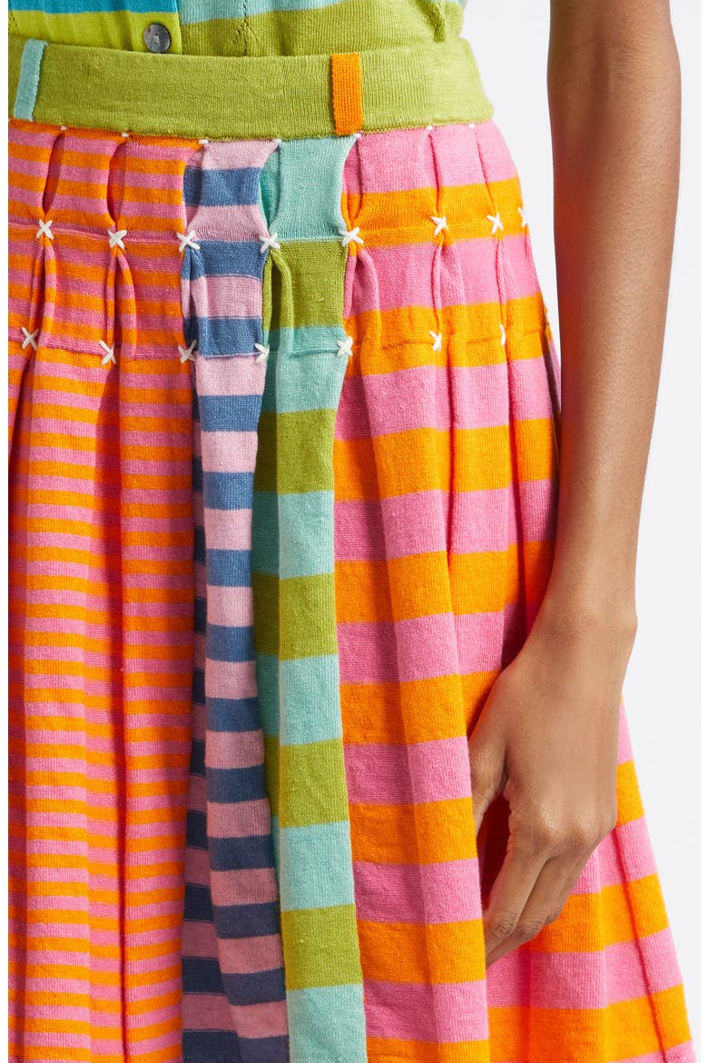 Embroidered Stripe Pleated Linen Blend Sweater Skirt, Alternate, color, CANDY/ ORANGE MULTI