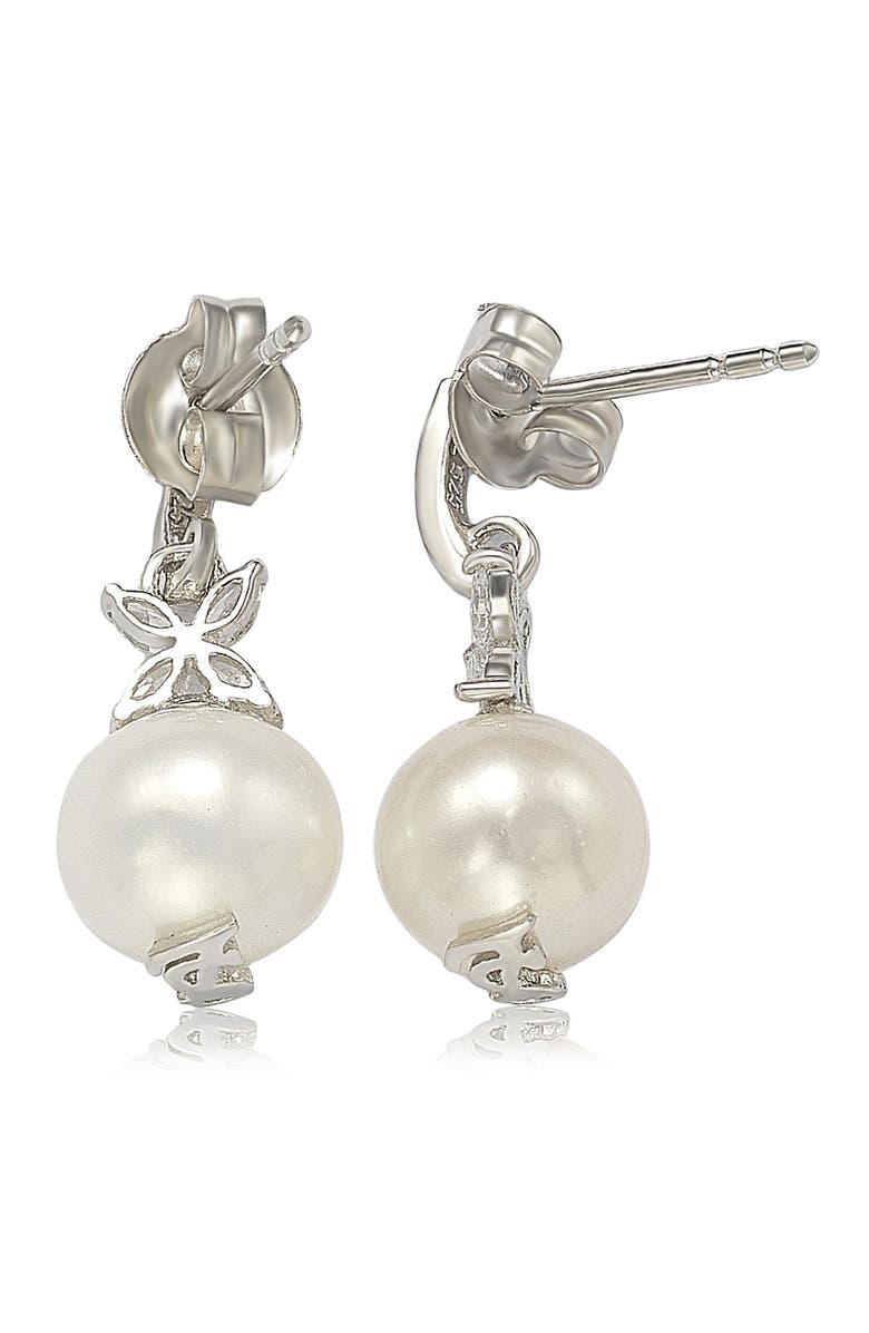 SUZY LEVIAN Sterling Silver 8mm Cultured Freshwater Pearl Created Sapphire Floral Earrings, Alternate, color,