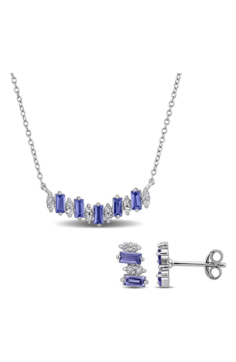 DELMAR Tanzanite & White Topaz Stud Earrings & Bar Necklace Set, Main, color, Purple