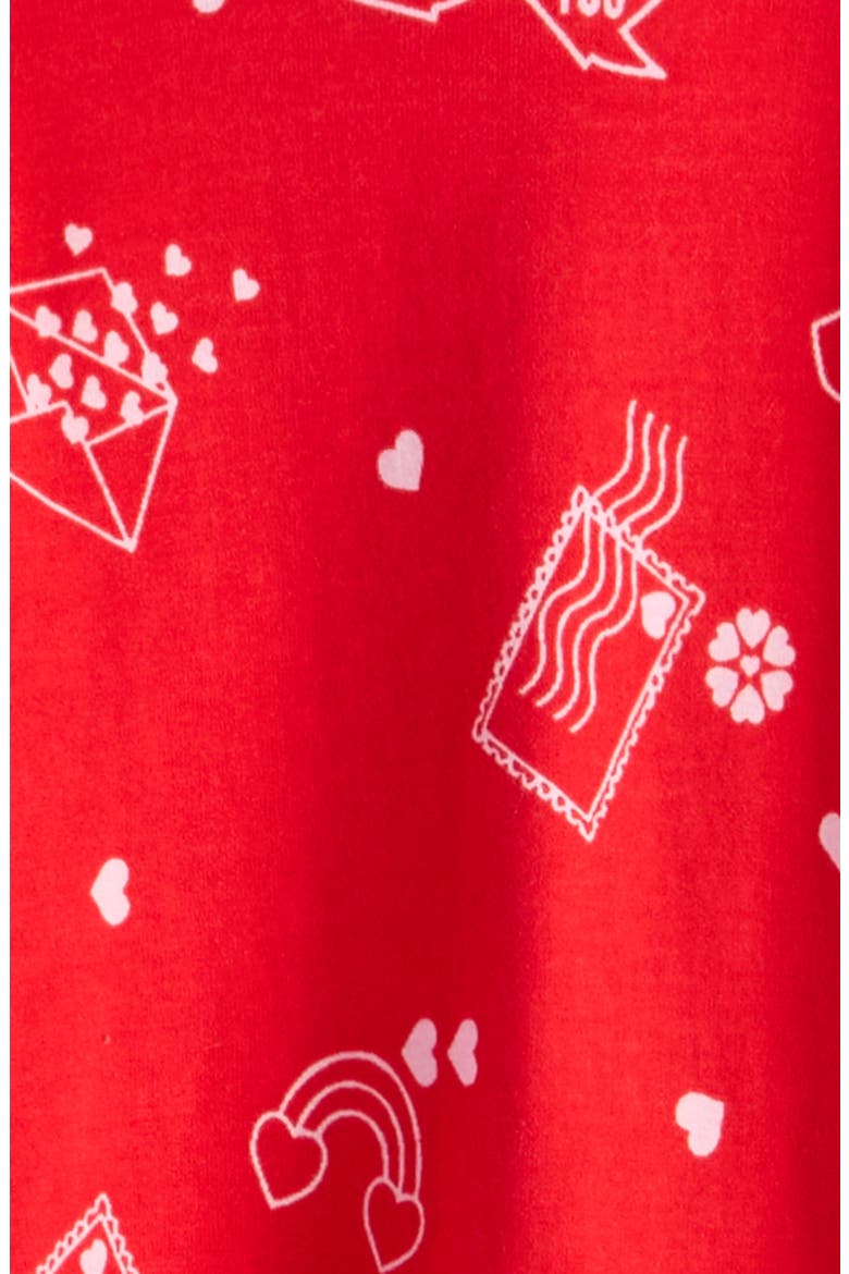 Kids' Print Fitted Cotton Two-Piece Pajama Set, Alternate, color, RED VALENTINE CARDS