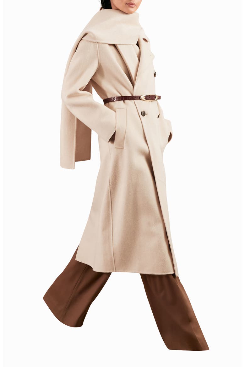 Indira Double Breasted Wool Blend Coat with Scarf, Alternate, color, CREAM