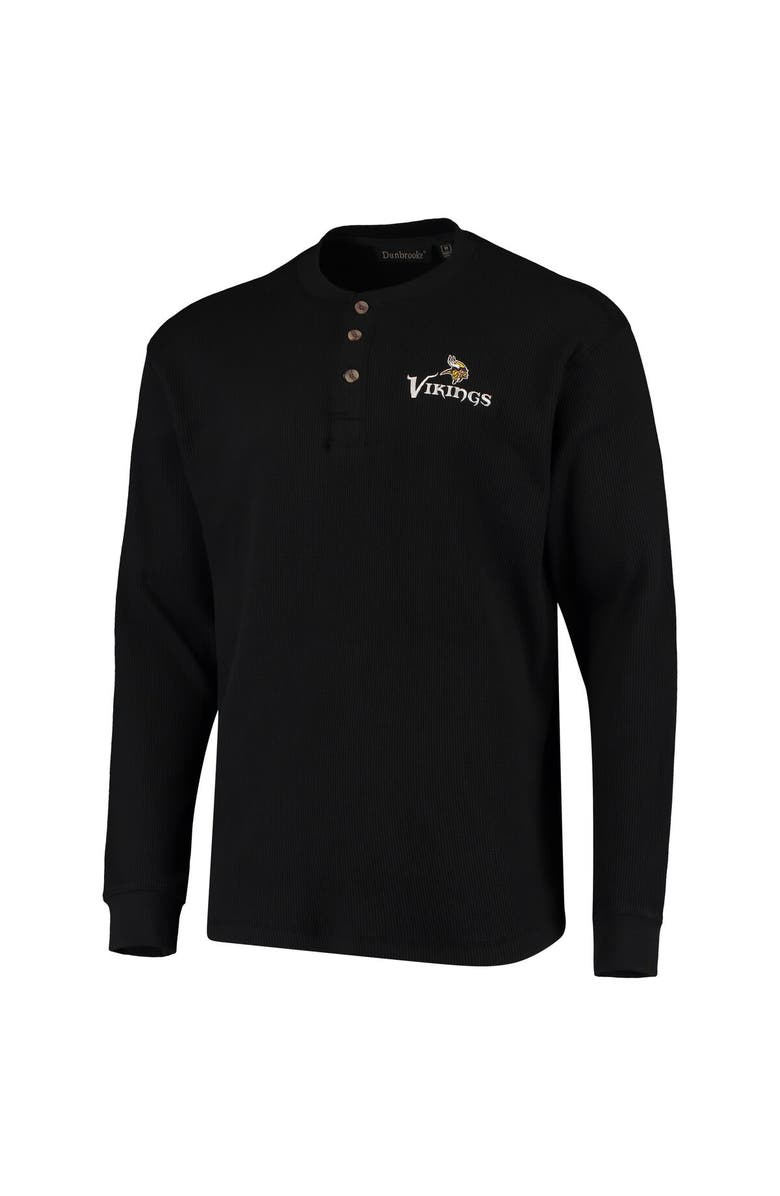 DUNBROOKE Men's Dunbrooke Black Minnesota Vikings Logo Maverick Thermal Henley Long Sleeve T-Shirt, Alternate, color, Black