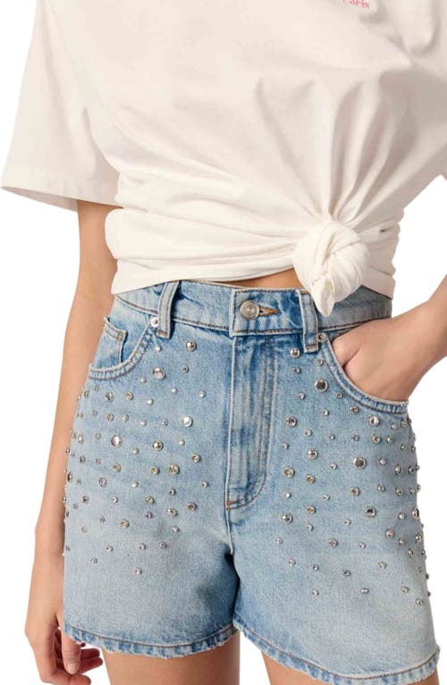 Maje Studded Denim Shorts In Blue