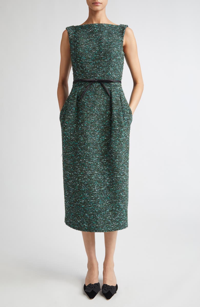 Erdem Sleeveless Tweed Sheath Dress, Main, color, Hedgerow Green