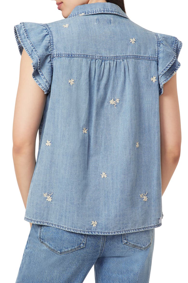 Denim Double Flutter Sleeve Button Front Top, Alternate, color, HANNAH