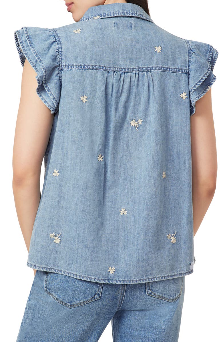 Kensie Denim Double Flutter Sleeve Button Front Top, Alternate, color, Hannah