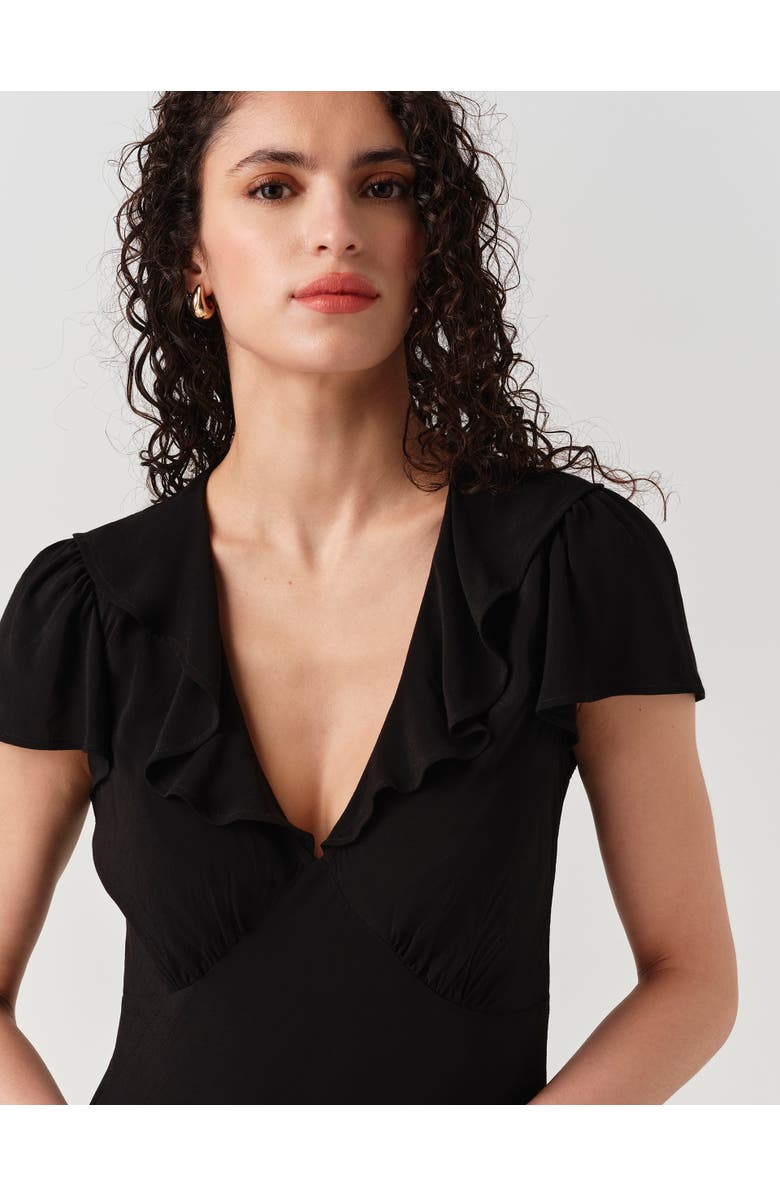 Ghost London Kimmy Frill Neck Crepe Midi Dress, Alternate, color, Black