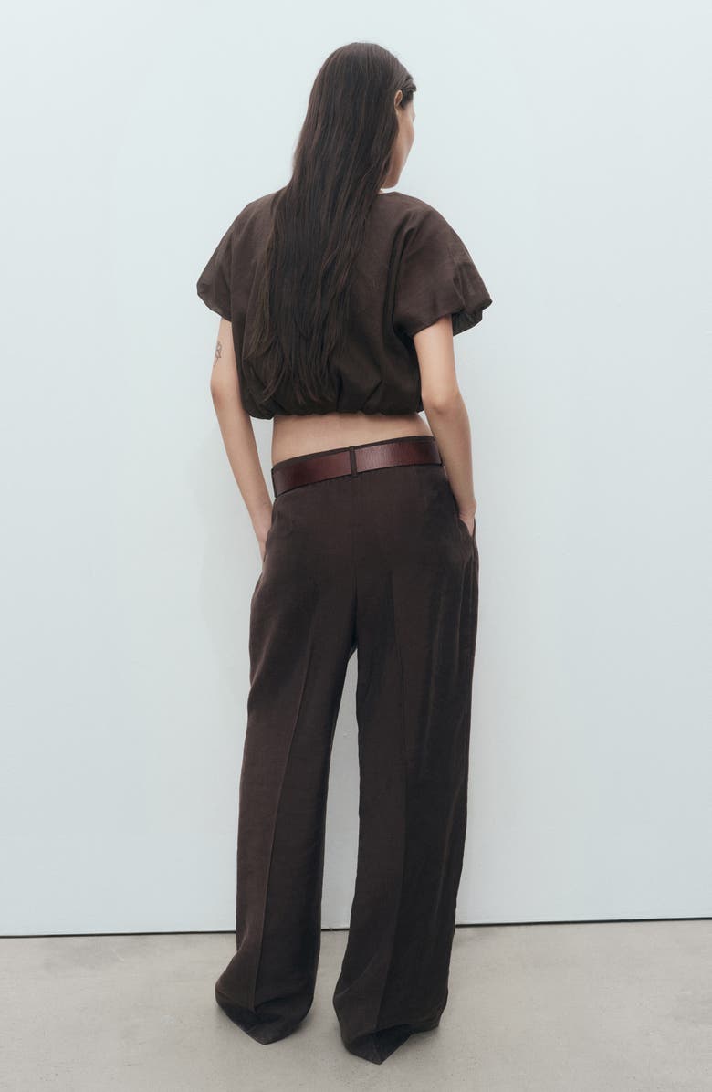MANGO Puff Sleeve Crop Top, Alternate, color, Brown
