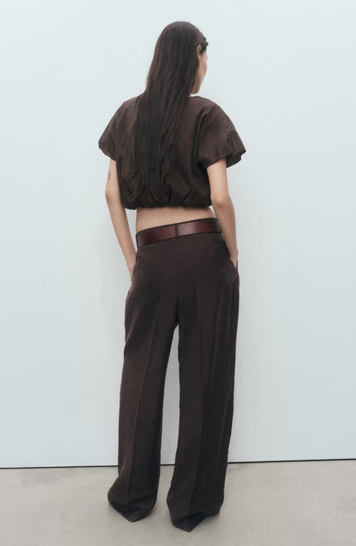 Mango Puff Sleeve Crop Top In Brown