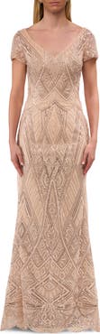 La Femme Long Art Deco Gown with Intricate Beaded Design