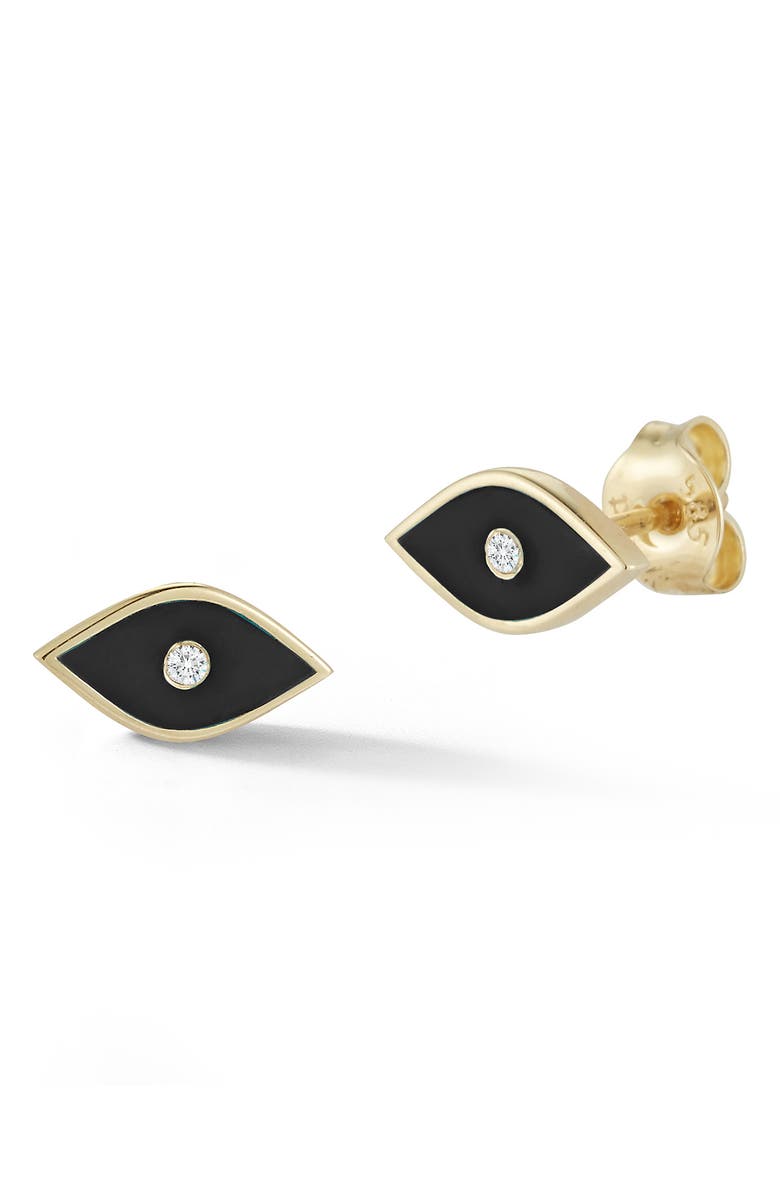 SPHERA MILANO 14K Gold Diamond Detail Evil Eye Stud Earrings - 0.02 ctw, Main, color, 