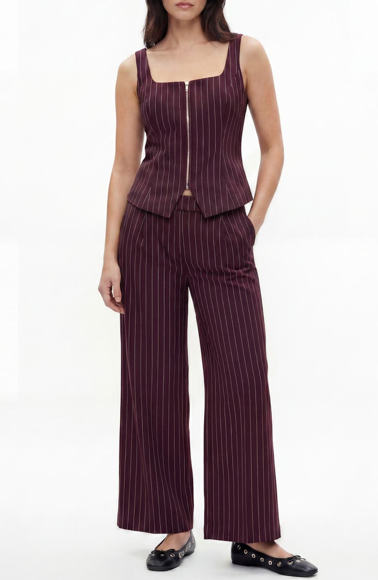 BY DESIGN Fernanda Stripe Zip-Up Top, Alternate, color, Burgundy/ White Pinstripe