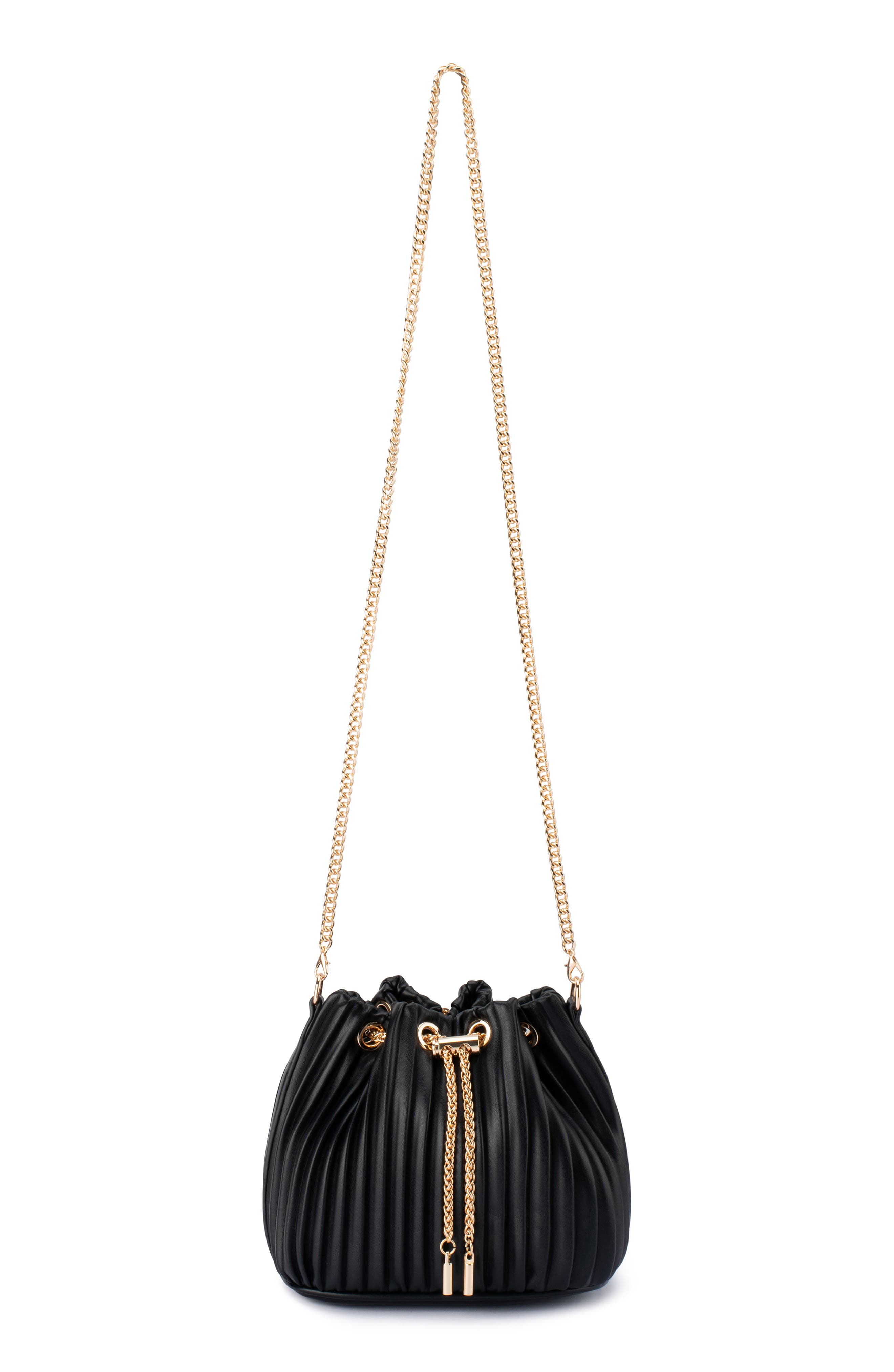 Olga Berg Remi Pleated Faux Leather Drawstring Bucket Bag, Alternate, color, 