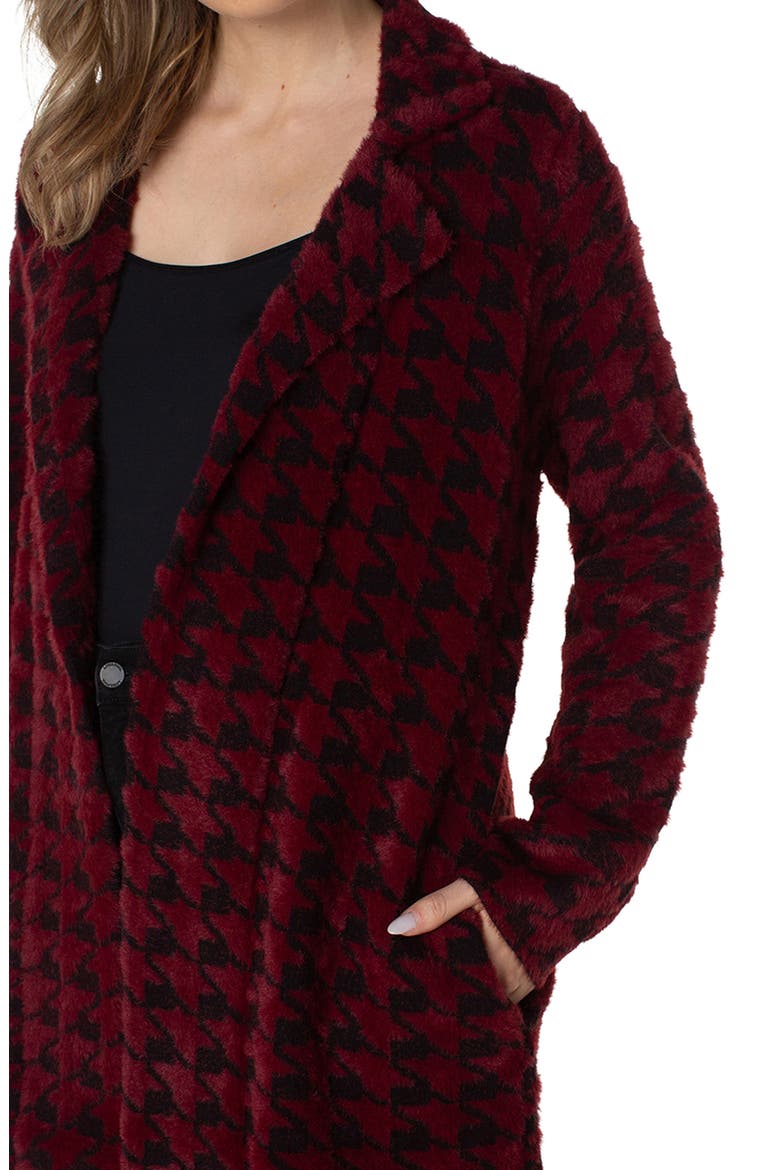 Houndstooth Open Front Sweater Coat, Alternate, color, BURGUNDY AND BLACK HOUNDSTOOTH