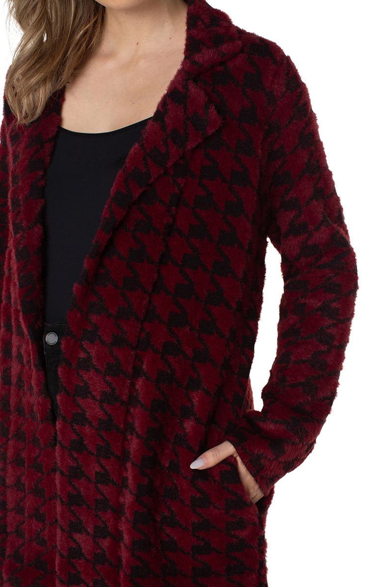 Liverpool Los Angeles Houndstooth Open Front Sweater Coat, Alternate, color, Burgundy And Black Houndstooth