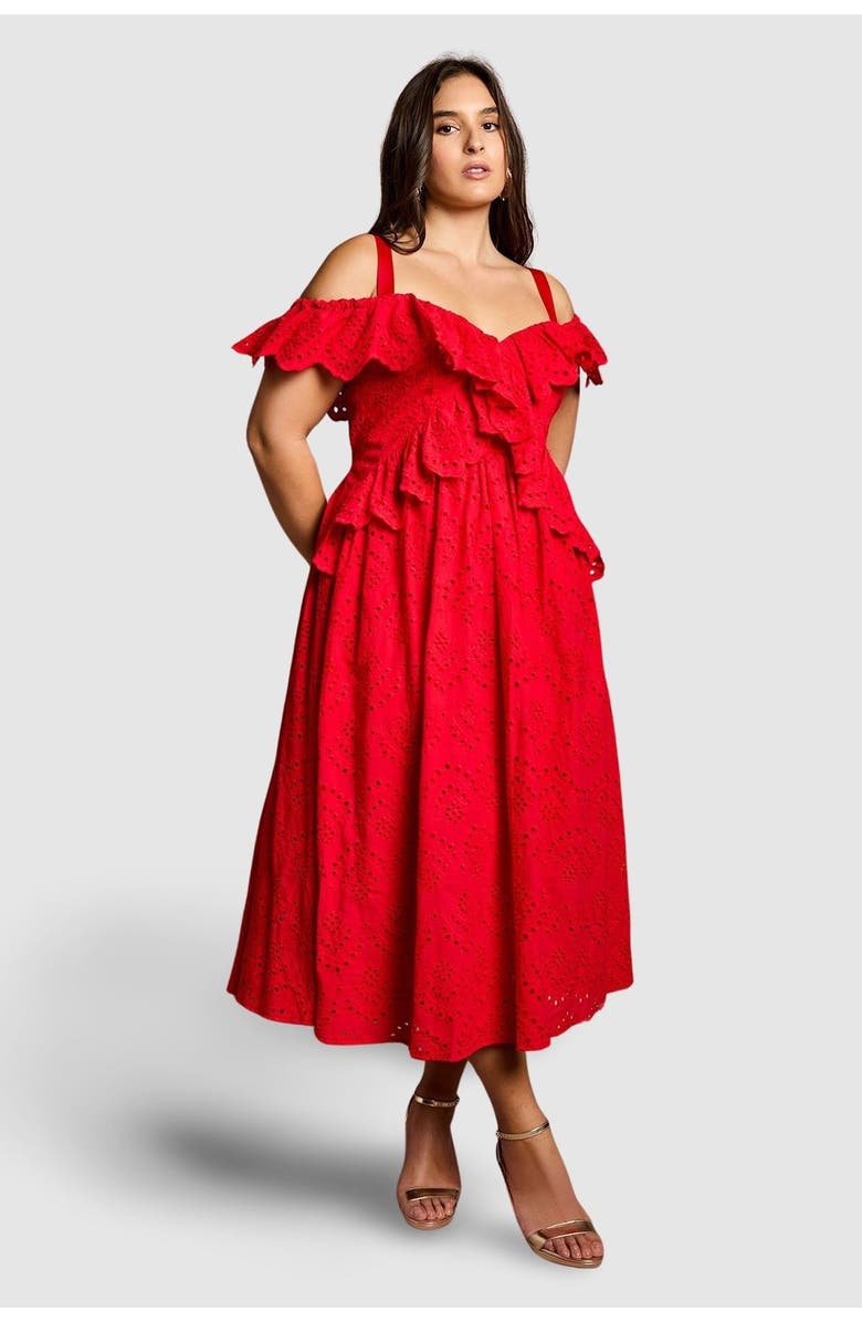 Coast Plus Broderie Midi Dress, Main, color, Red