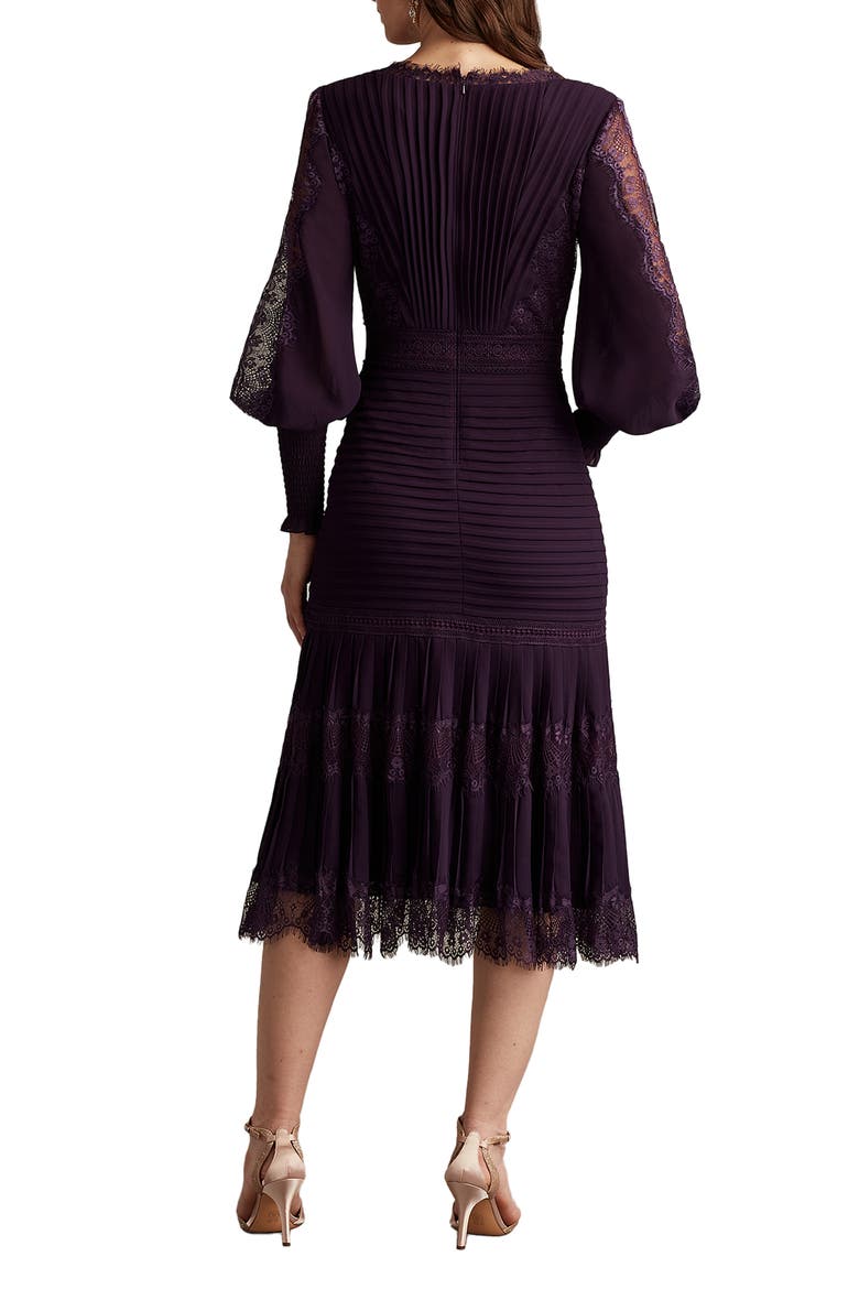 Lace Pintuck Long Sleeve Cocktail Dress, Alternate, color, EGGPLANT