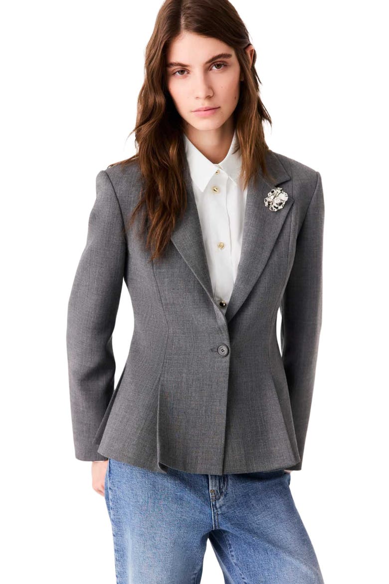 Short slim-fit suit jacket, Alternate, color, Grey