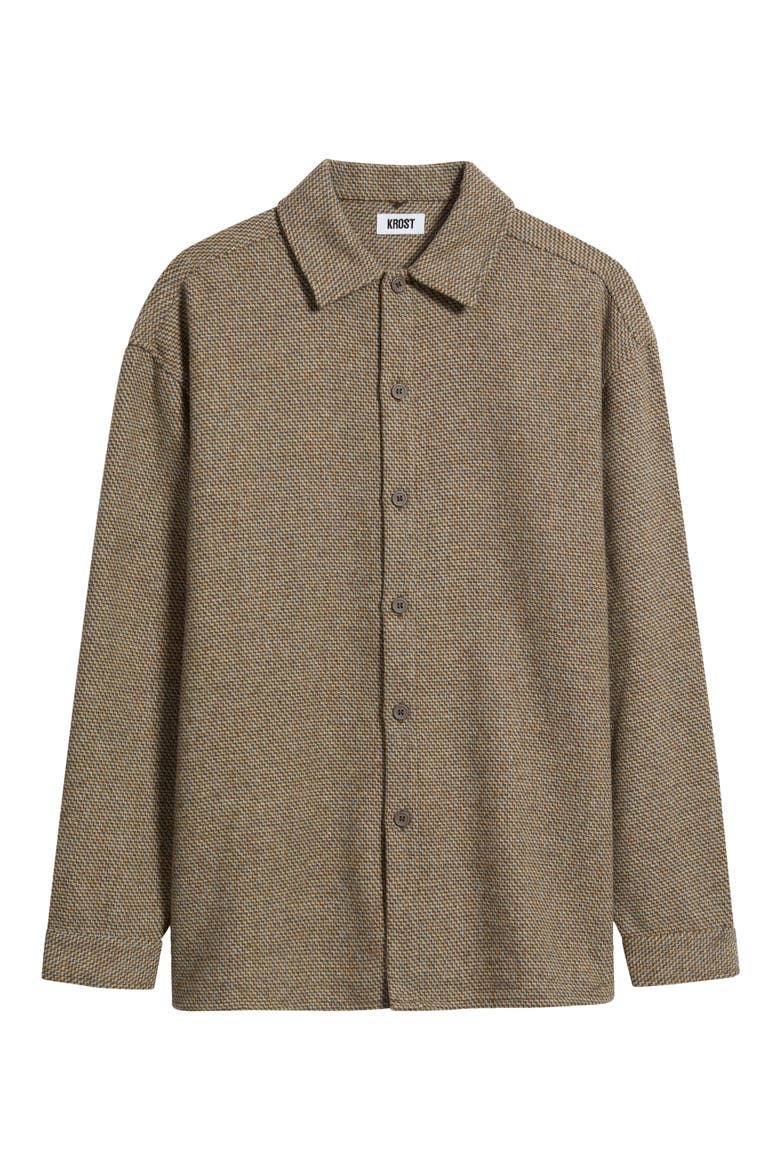 Chevron Print Wool-Blend Button-Up Shirt, Alternate, color, BRONZE BROWN