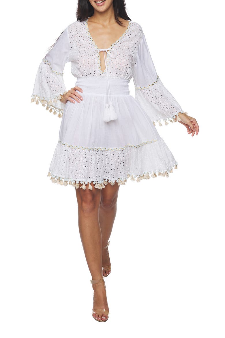 Tassel Trim Eyelet Dress, Main, color, WHITE