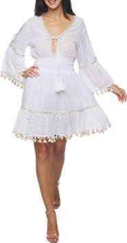 RANEES Tassel Trim Eyelet Dress