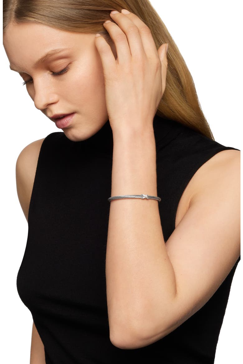 X Classic Cable Station Bracelet in Sterling Silver with Diamonds, 4mm, Alternate, color, SILVER/ DIAMOND