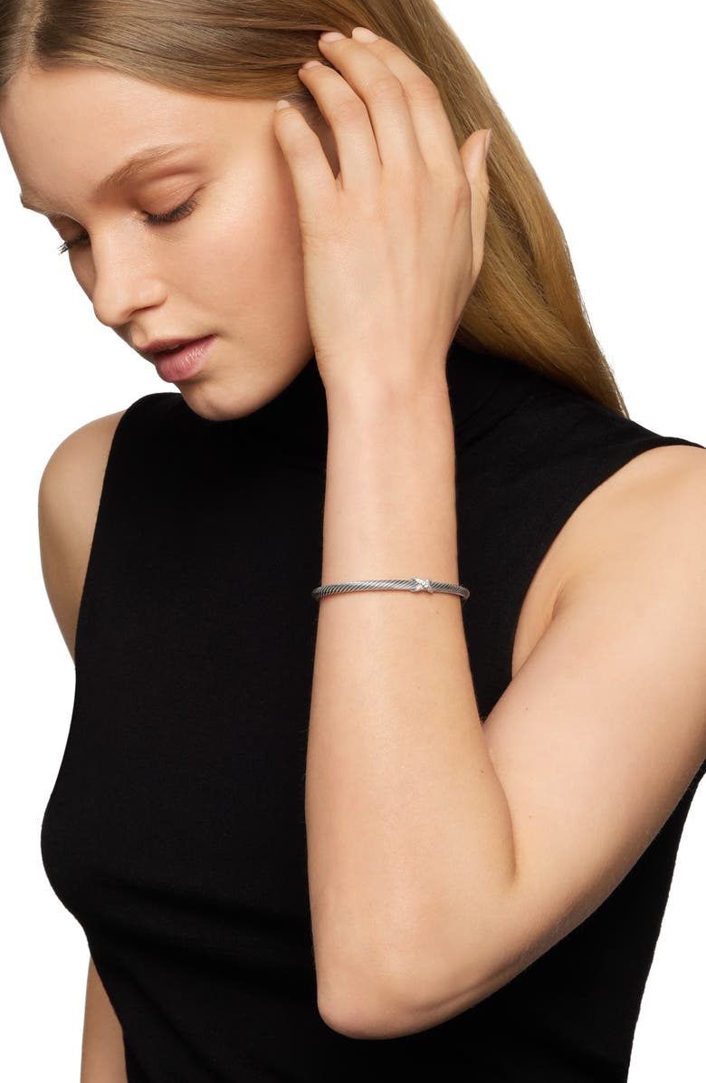 David Yurman X Classic Cable Station Bracelet in Sterling Silver with Diamonds, 4mm, Alternate, color, Silver/ Diamond
