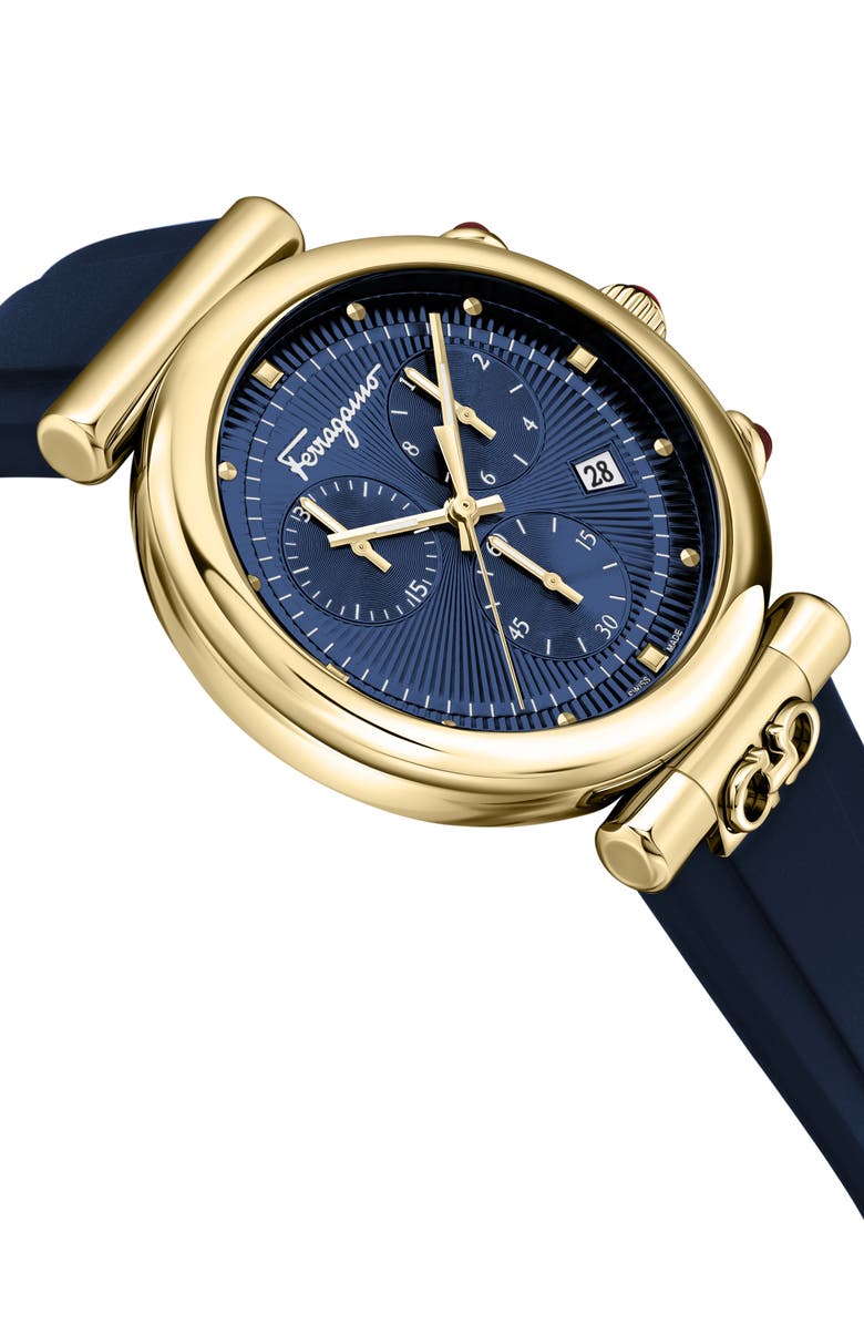 FERRAGAMO Ora Silicone Strap Watch, 40mm, Alternate, color, Gold