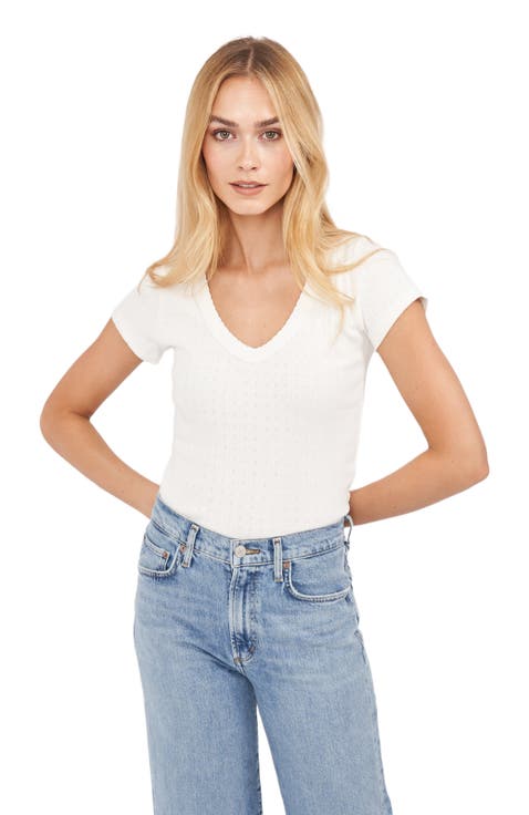 Pointelle V-Neck Tee