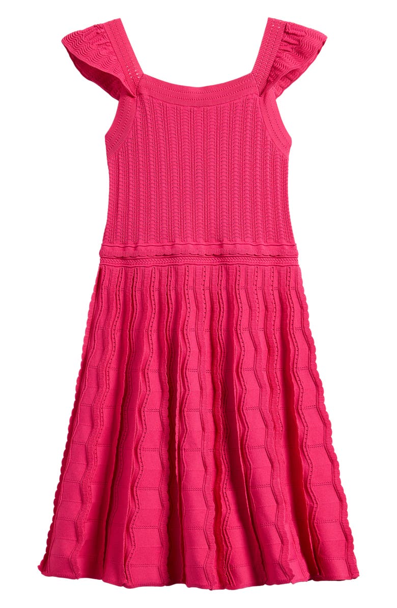 Reiss Kids' Erin Flutter Sleeve Rib Dress, Main, color, Pink