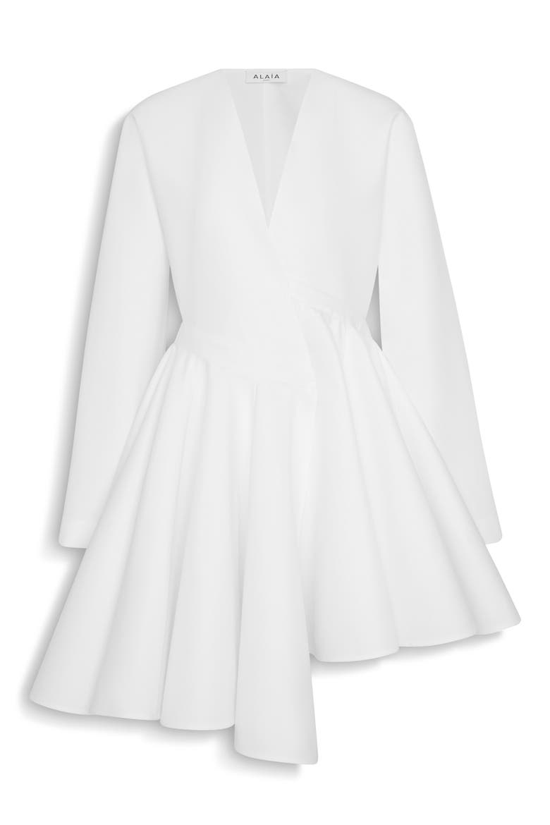 Long Sleeve Cotton Poplin Minidress, Main, color, BLANC