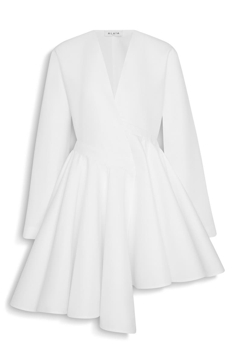 Alaïa Long Sleeve Cotton Poplin Minidress, Main, color, Blanc