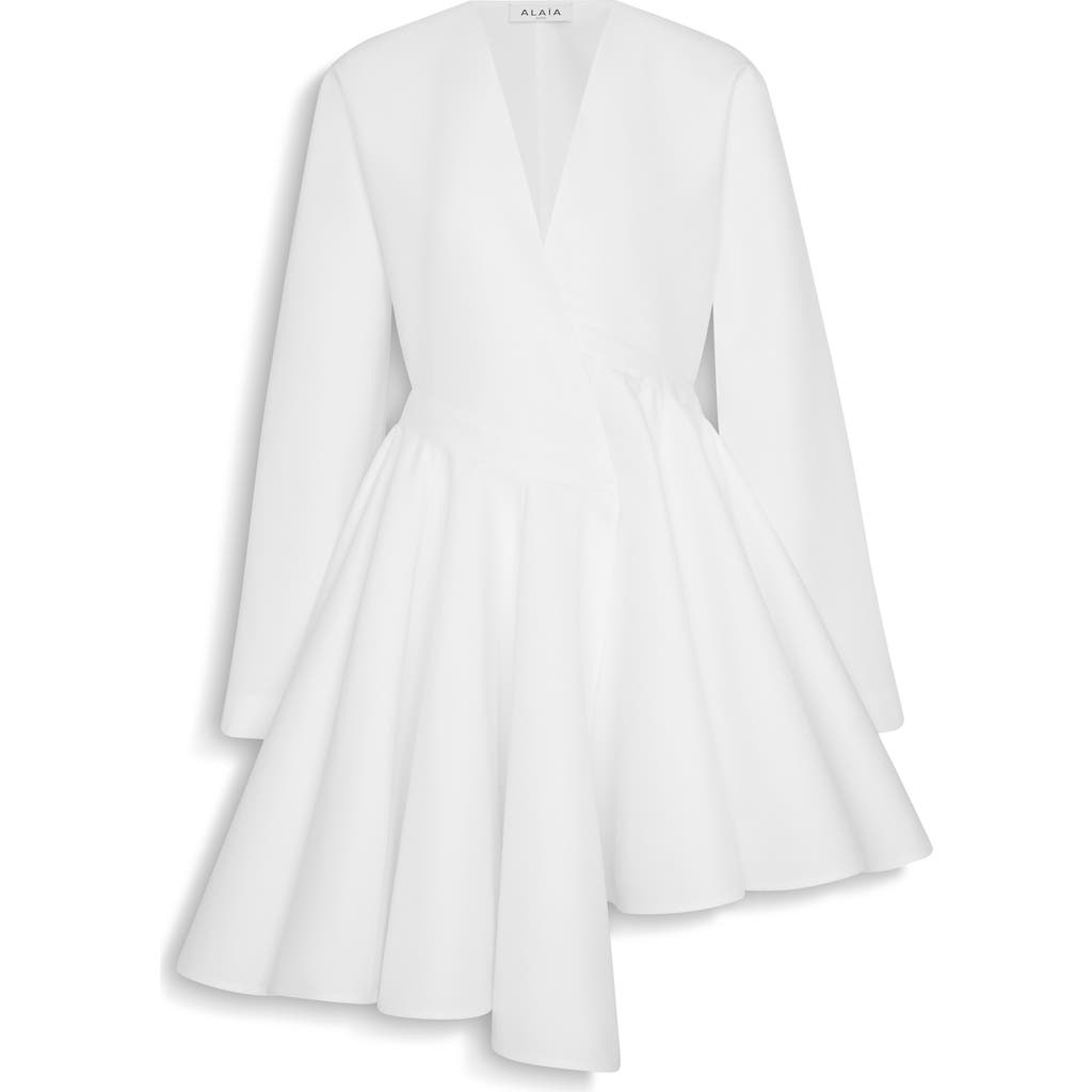 Shop Alaïa Long Sleeve Cotton Poplin Minidress In Blanc