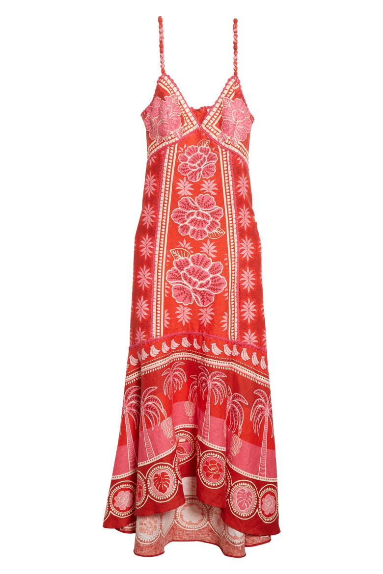 Summer Sunrise Embroidered Linen Maxi Dress, Alternate, color, SUMMER SUNRISE RED