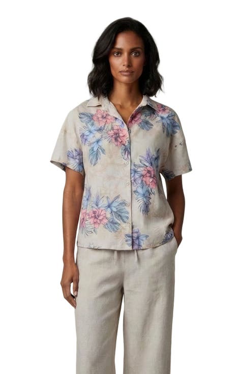 Exotic Floral Womens Linen Printed Shirt