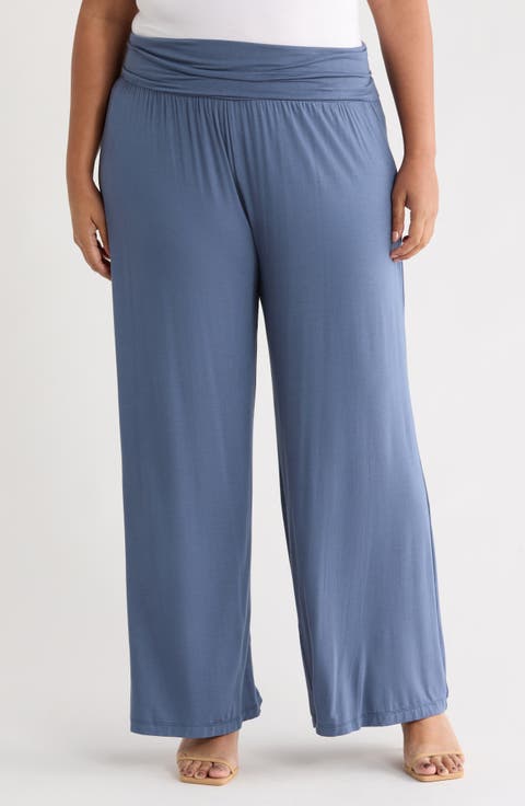 Foldover Jersey Wide Leg Pants (Plus)