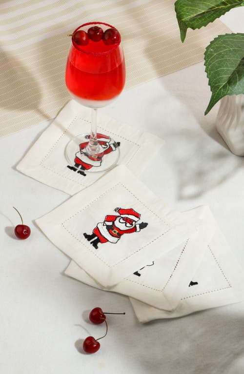 Tiramisu Embroidered Set Of 4 Holiday Cocktail Napkins In White