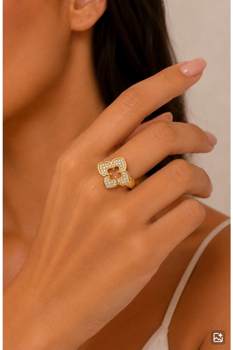 Cubic Zirconia Quatrefoil Ring, Alternate, color, GOLD