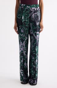 Dries Van Noten Bastis Abstract Floral Jacquard Pleated Crepe Straight Leg Pants
