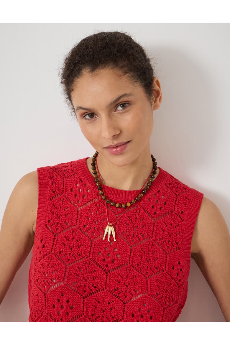 Crochet Cotton Sleeveless Vest, Alternate, color, Watermelon Red