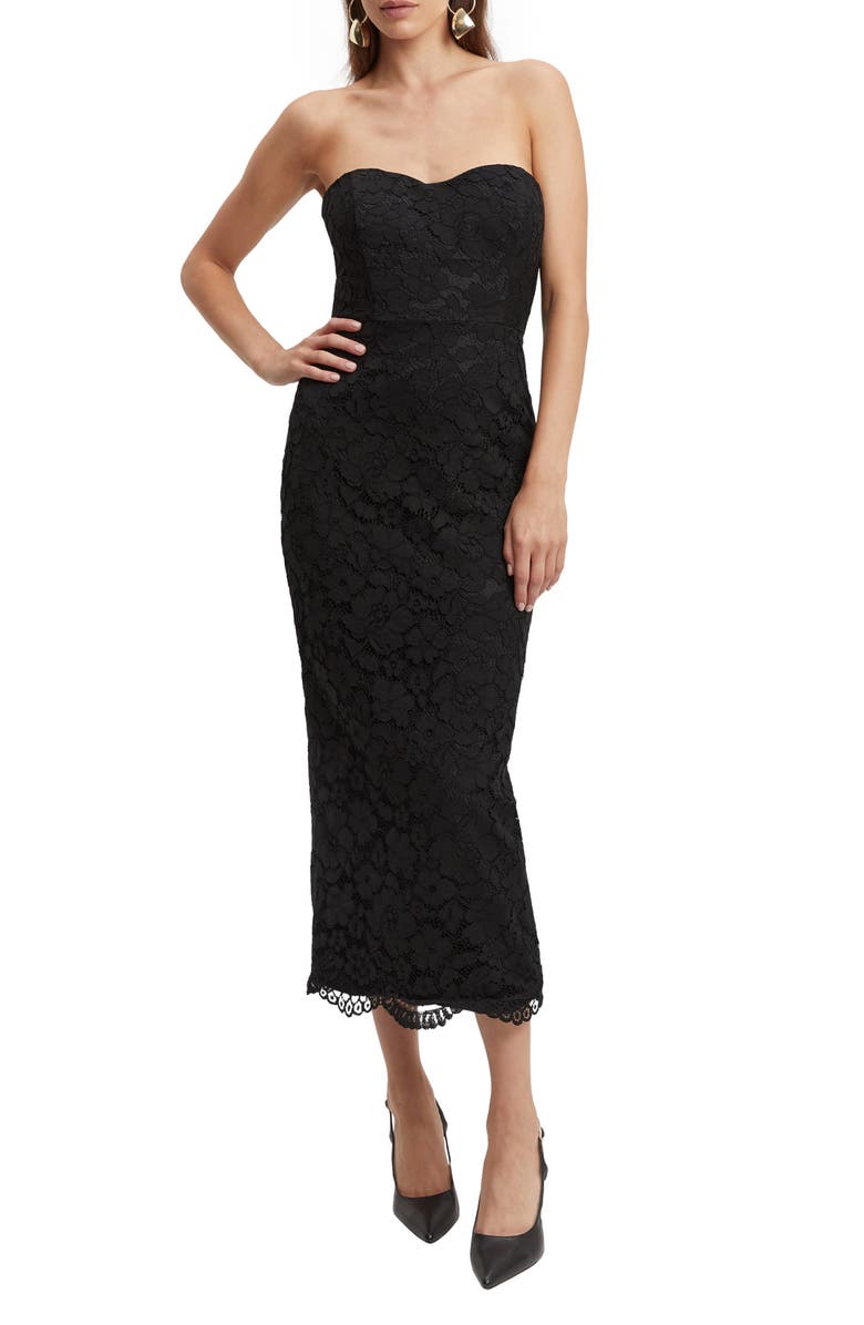 Bardot Kayleigh Strapless Lace Midi Dress, Main, color, 