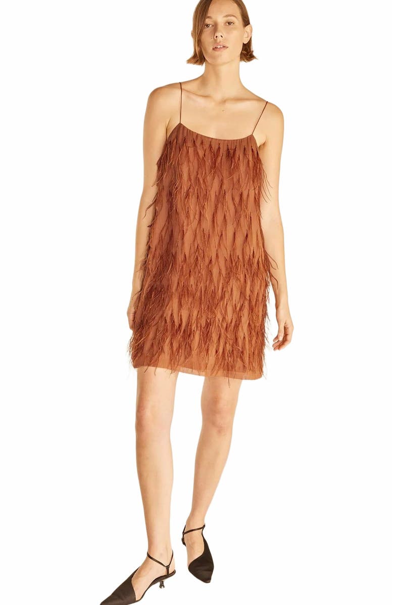 Rebecca Taylor Feather Dress, Main, color, Copper