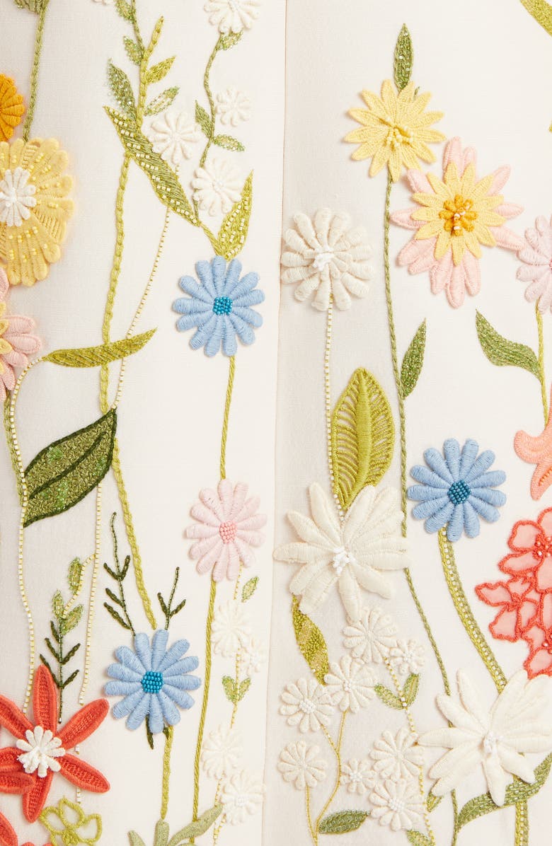 Valentino Embroidered Floral Wool & Silk Long Sleeve Shift Dress, Alternate, color, 