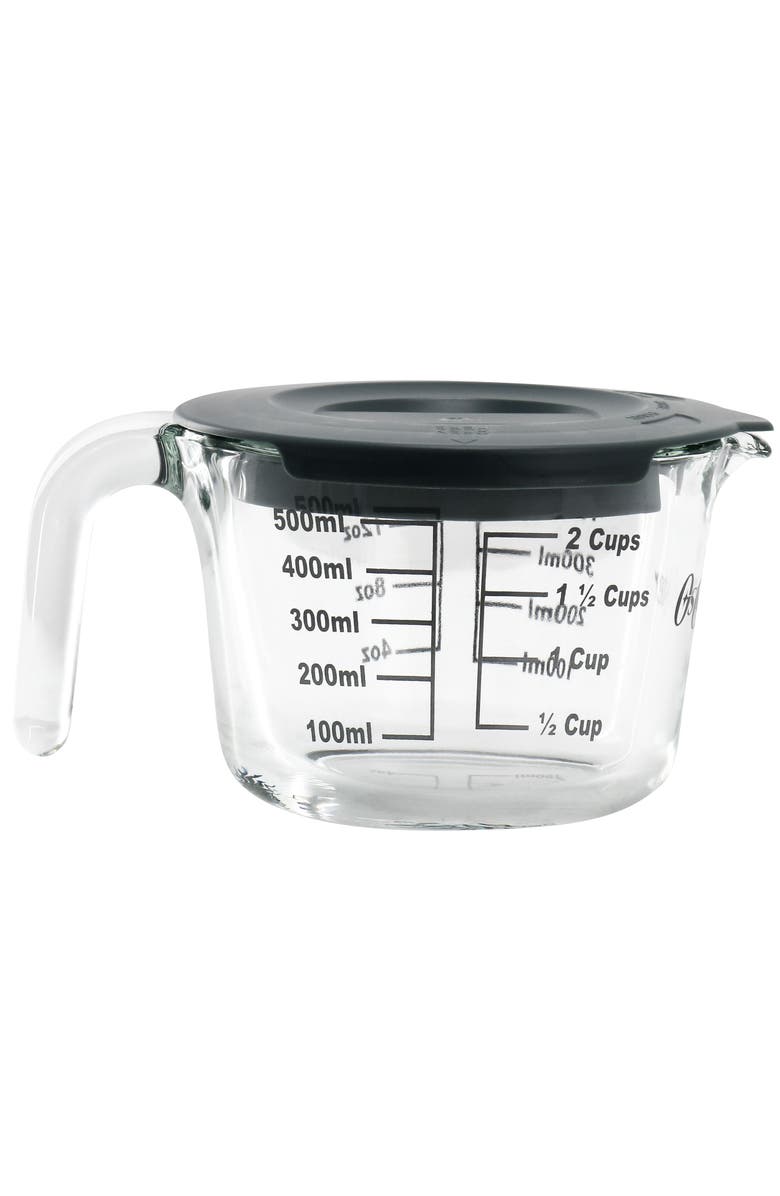 OSTER Coolidge 16 Ounce Glass Measuring Cup with Lid, Alternate, color, Grey