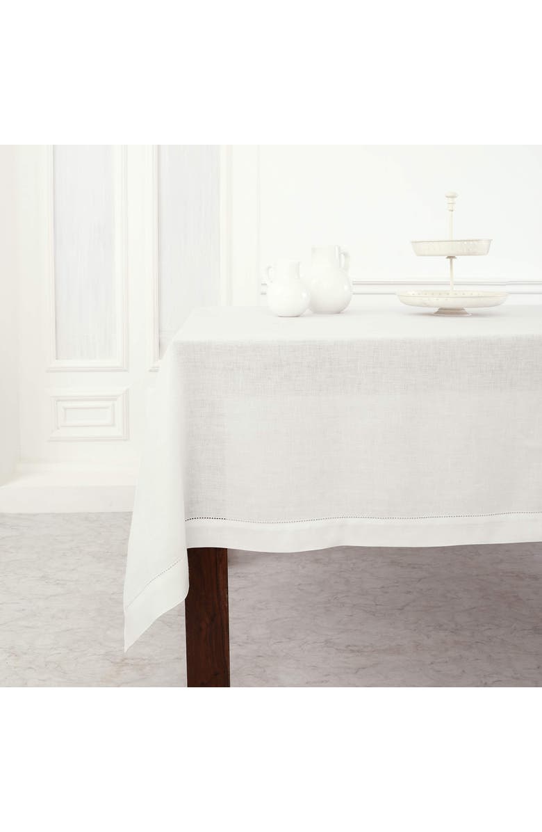 Solino Home Linen Table Throw - Classic Hemstitch, Main, color, White
