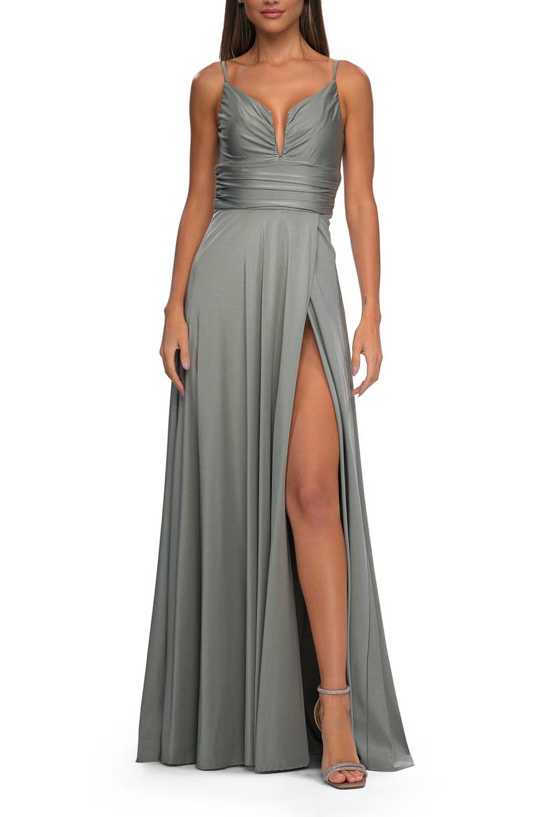 Versatile Long Jersey Gown with V and Slit, Main, color, Silver